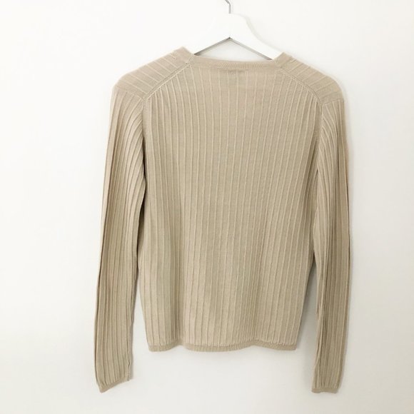 Vintage 100% Silk Ribbed V-Neck Cardigan Sweater - Picture 5 of 6